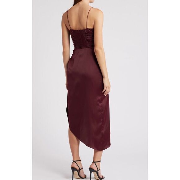NWT WAYF Off the Shoulder Satin Cocktail Dress in Port. Size: XL - Picture 2 of 6